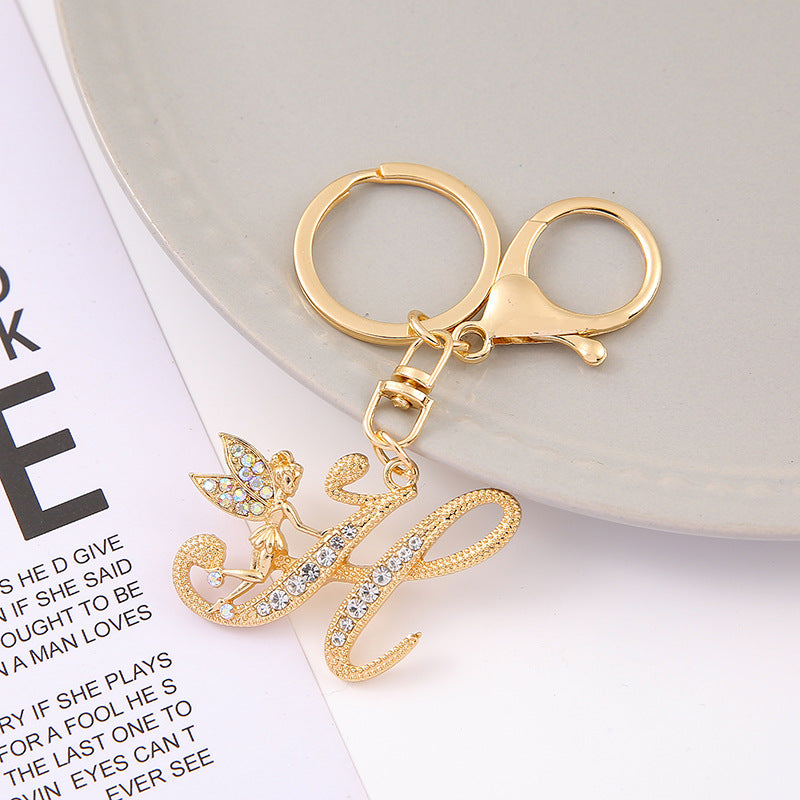 Alloy diamond English letters, key chain, little angel car key pendant