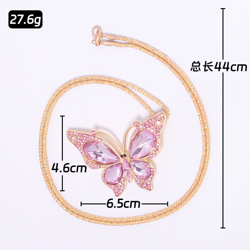 18-Color Stone Diamond Butterfly Keychain, Necklace
