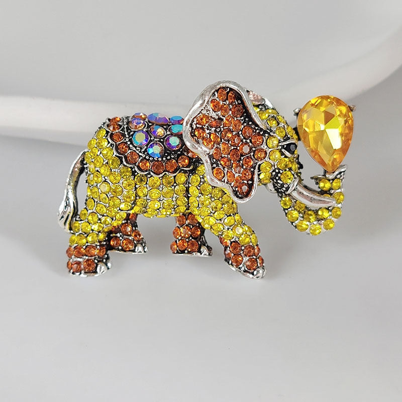 10-Color Alloy Diamond-Studded Elephant Brooch