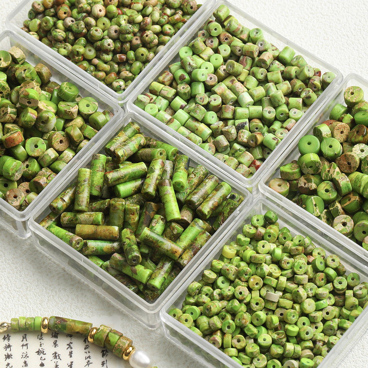 Natural emperor pine/septum/round tube loose beads/DIY accessories【绿浮】