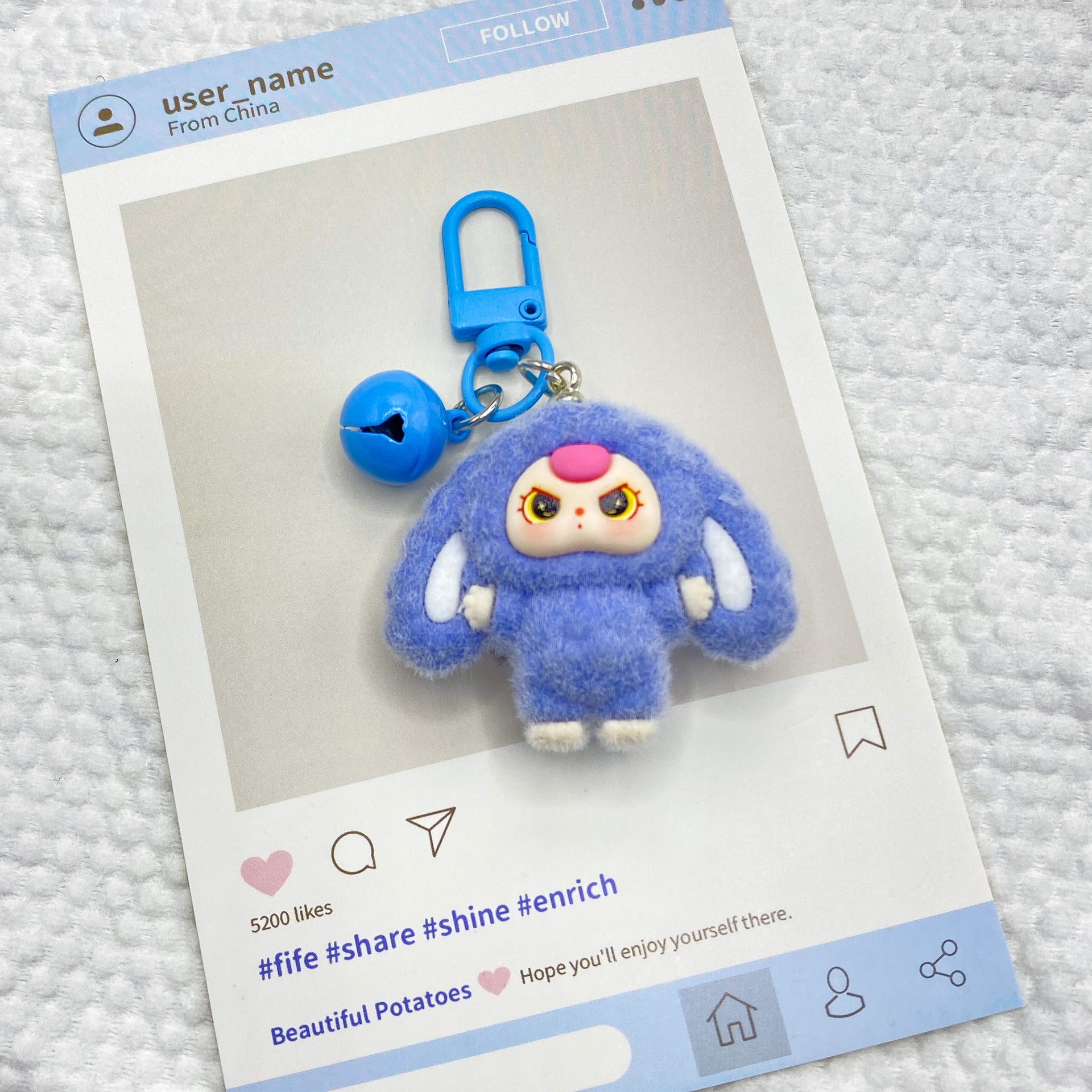 Three-dimensional flocking lop-eared rabbit, keychain pendant schoolbag