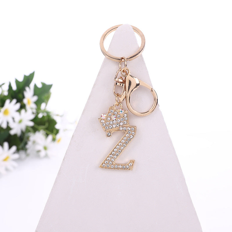 Metal Diamond letter keychain, premium key ring, rhinestone backpack charm