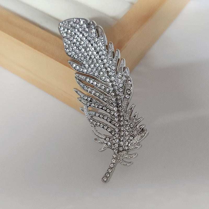 Full Diamond Feather Brooch