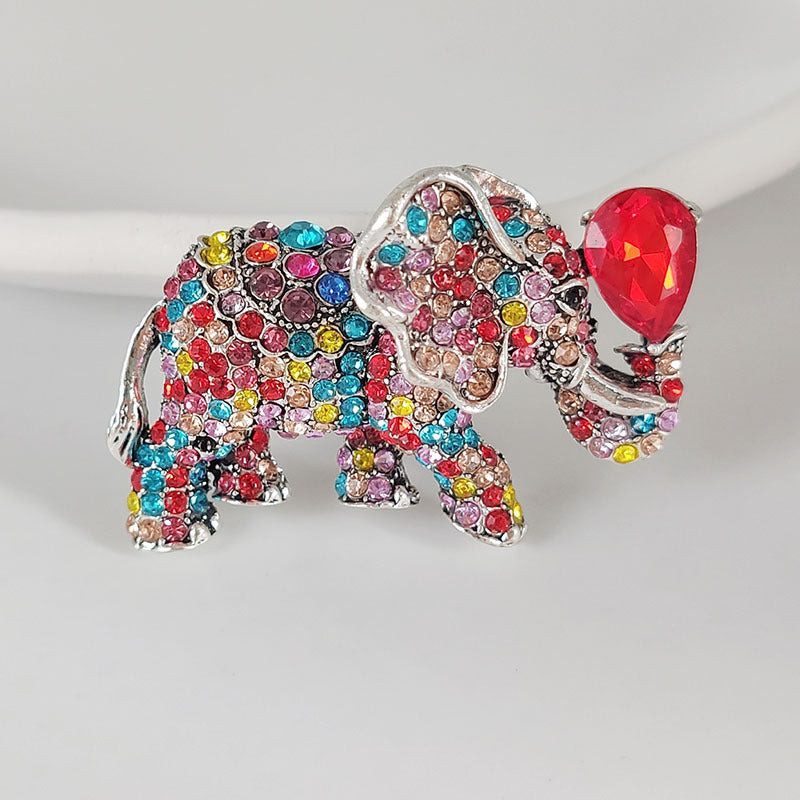 10-Color Alloy Diamond-Studded Elephant Brooch