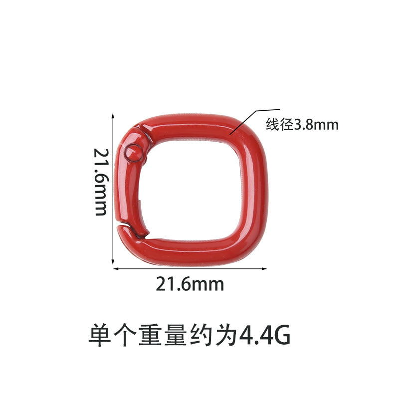 A colored paint, square spring buckle, DIY alloy jewelry accessories, keychain