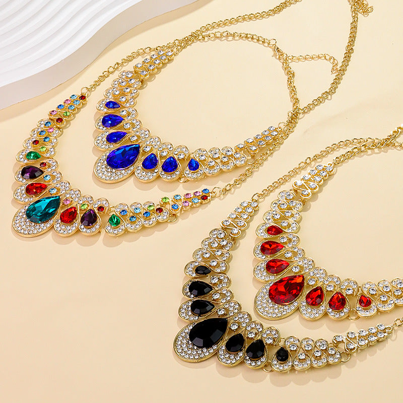S1,Diamond water drop pendant necklace earring set
