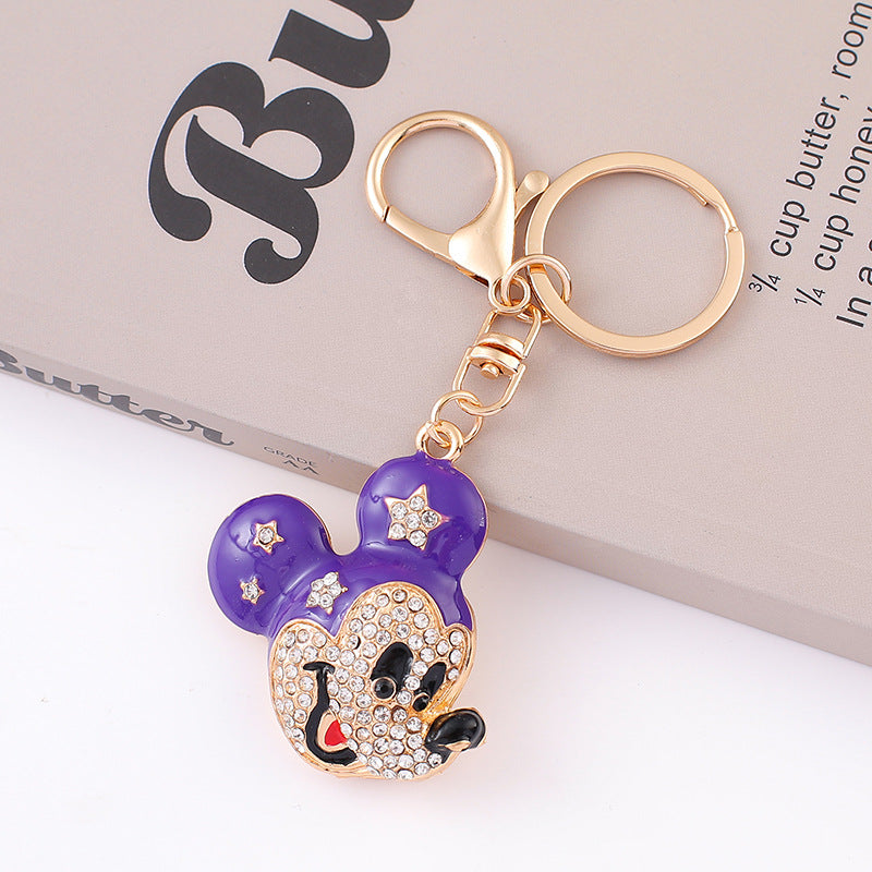 Mickey  car keychain, pendant, metal cartoon Mickey, diamond-encrusted backpack pendant.
