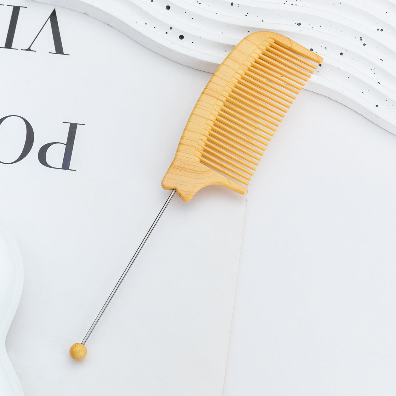 DIY multi-color wood grain beaded comb, makeup comb