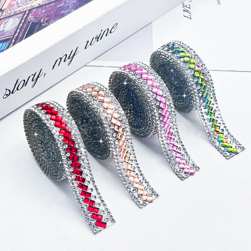 9-Color 3 yard(273cm), 3*3mm/Square double diamond， diamond stickers  1.2cm width