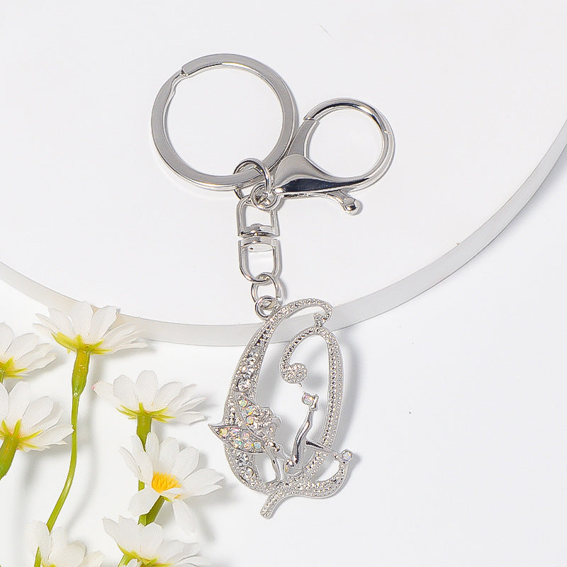 Alloy diamond English letters, key chain, little angel car key pendant