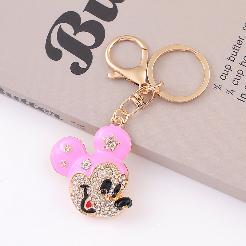 Mickey  car keychain, pendant, metal cartoon Mickey, diamond-encrusted backpack pendant.