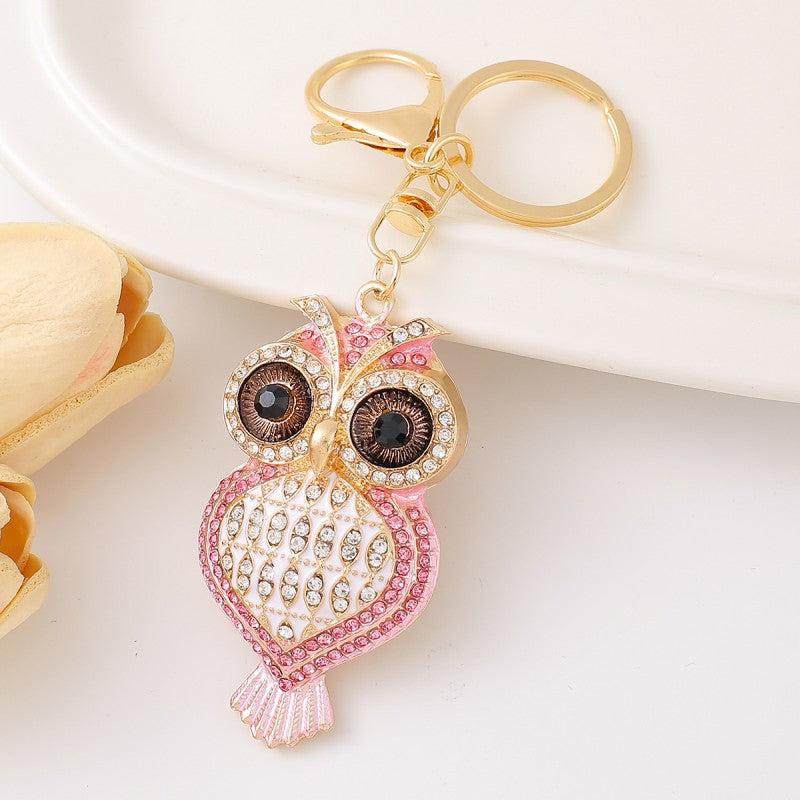 26-Color, Cartoon Owl with Diamonds, Metal Keychain
