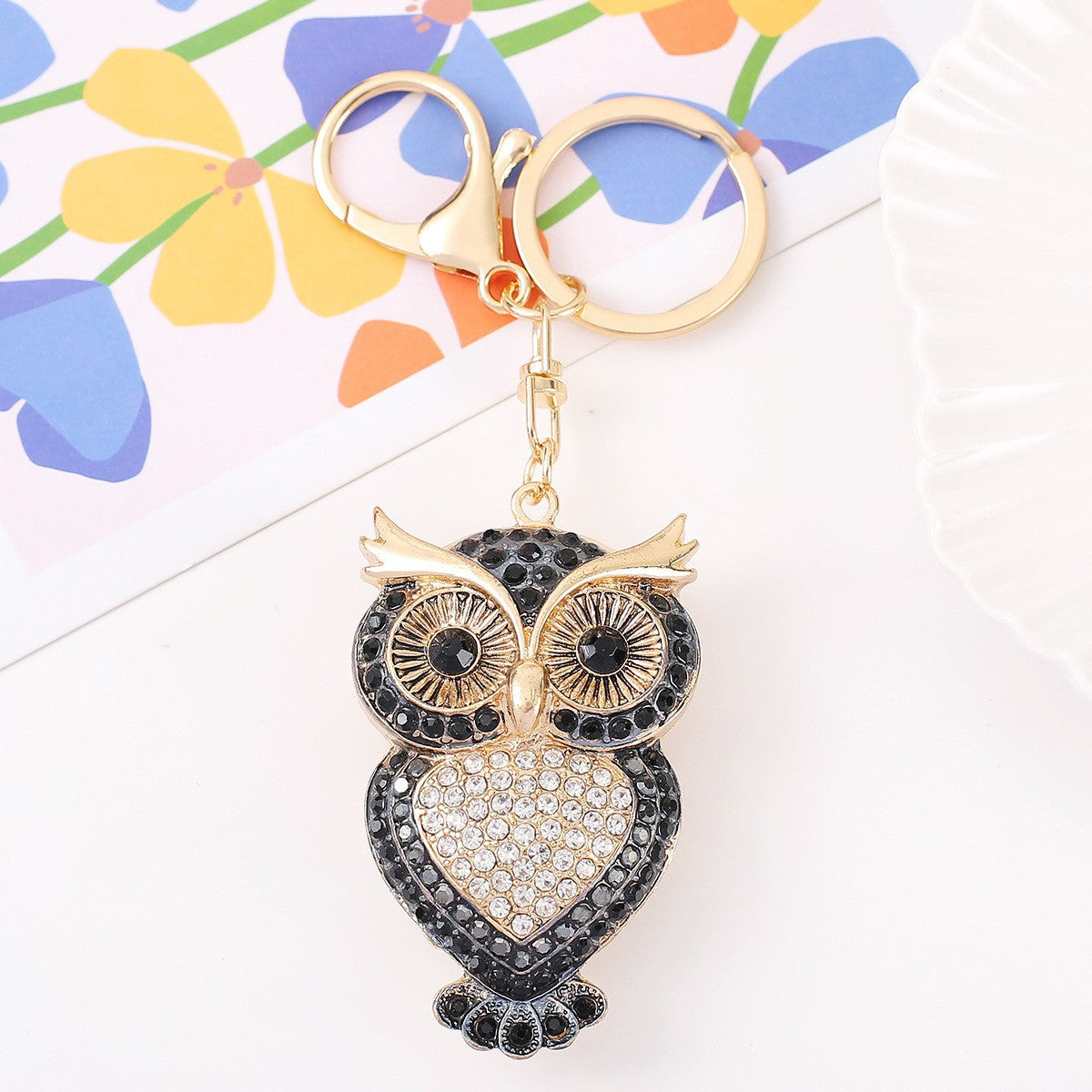 26-Color, Cartoon Owl with Diamonds, Metal Keychain