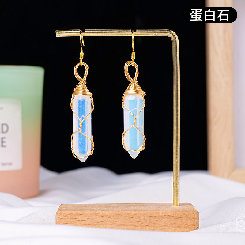 17-Color/Types, Crystal-wound double-pointed pillar earrings