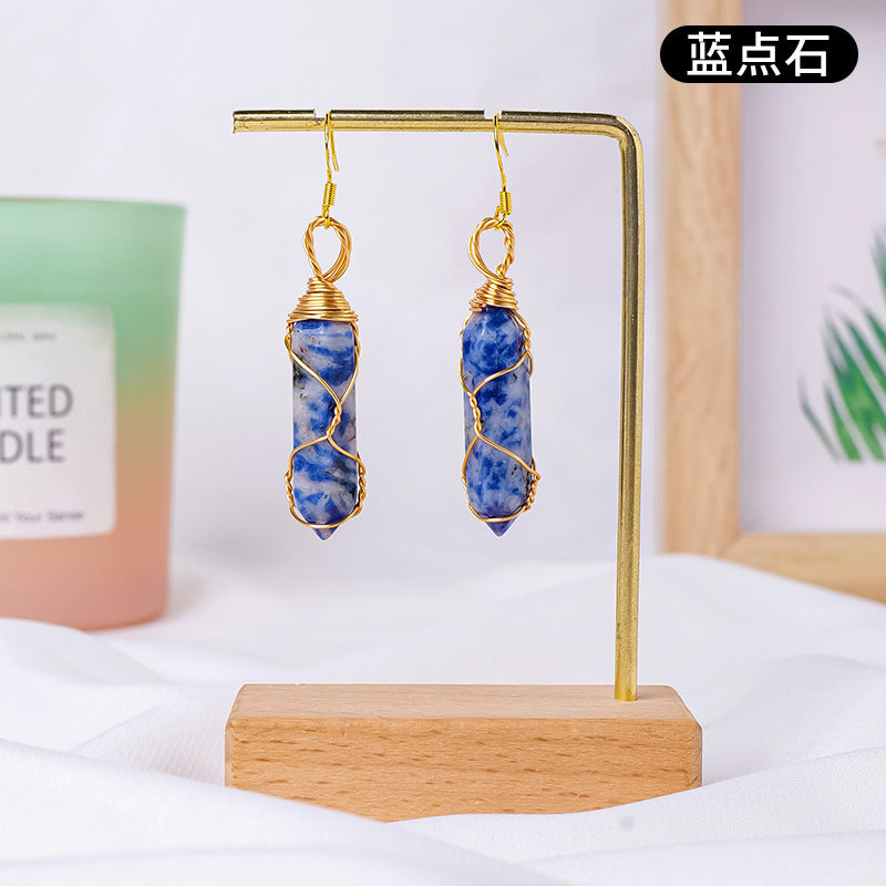 17-Color/Types, Crystal-wound double-pointed pillar earrings