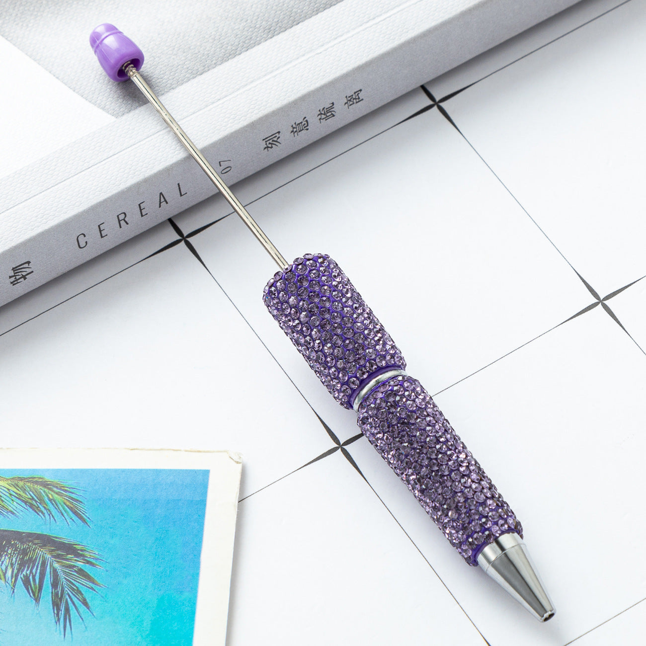 DIY full diamond beaded ballpoint pen, hand-pasted diamond multi-color, plastic beaded ballpoint pen, multi-color rotating bead pen