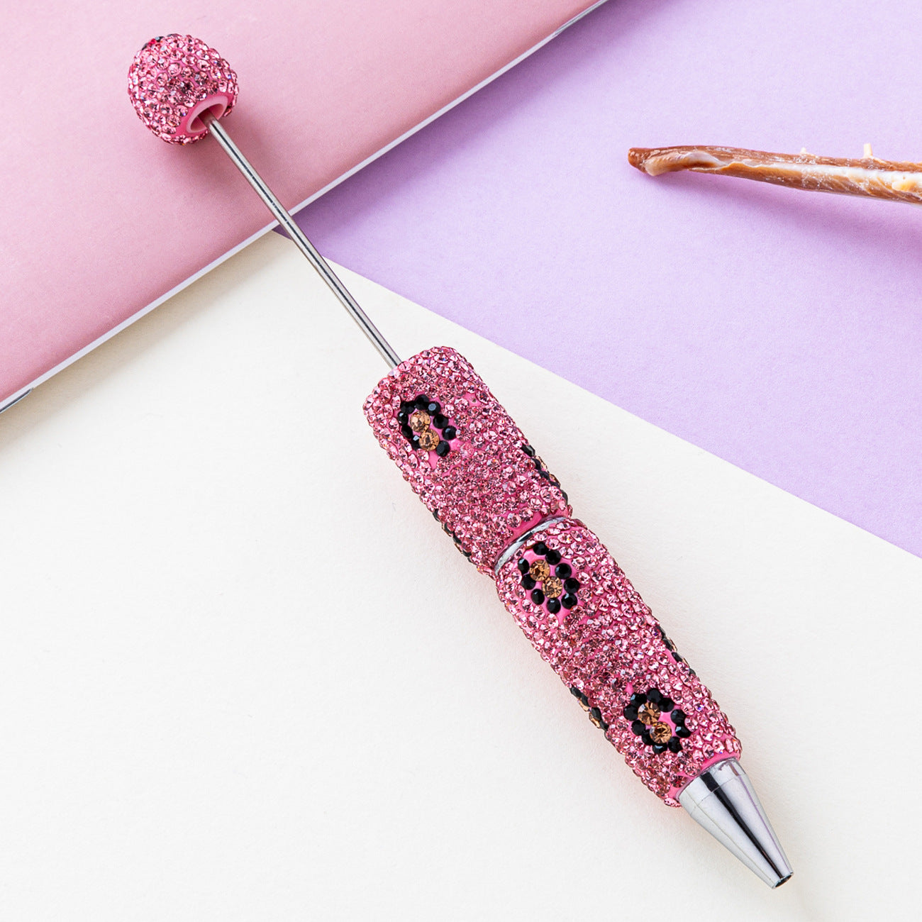 DIY Leopard print bead pen, handmade sticker drill pen