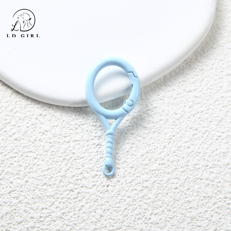 A Tennis racket spring buckle, open ring, spring ring, badminton racket keychain, DIY accessory buckle