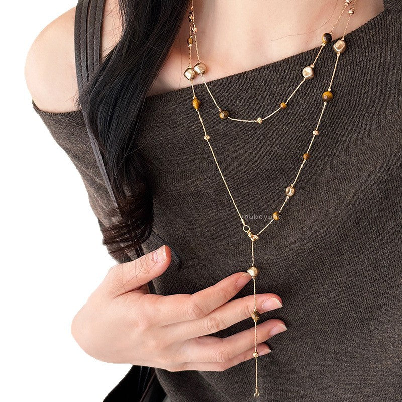 N1,Pendant necklace with long flowing chain