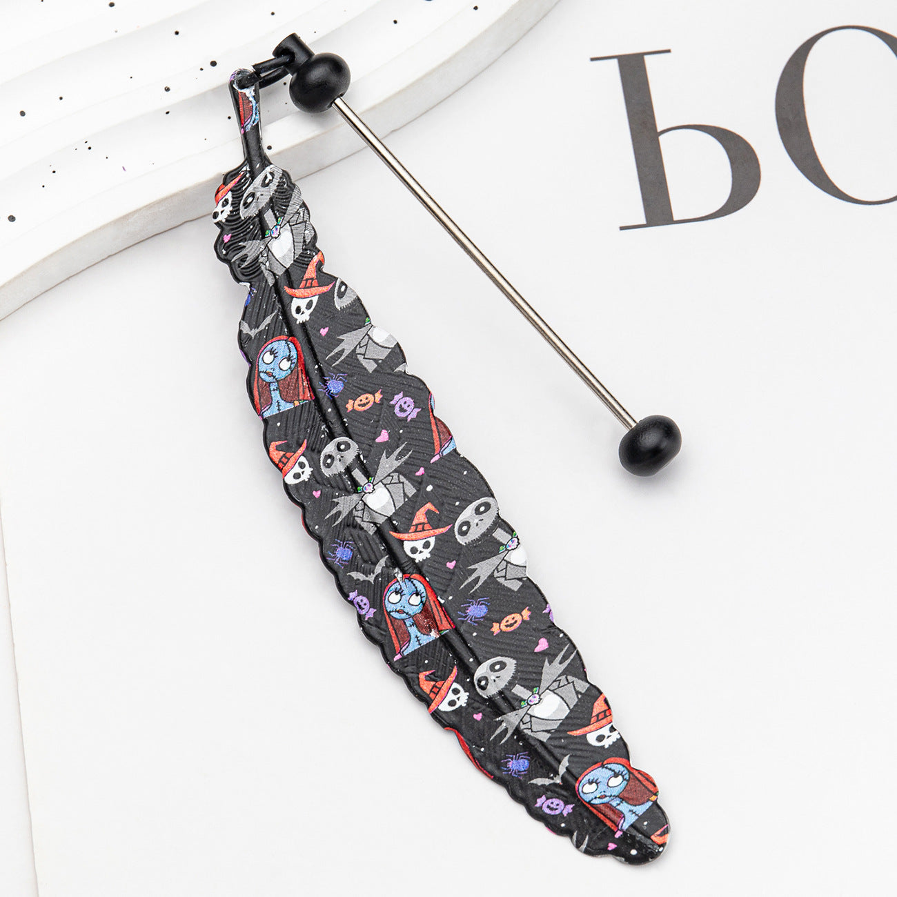 New DIY beaded feather bookmark, Christmas and Halloween metal bookmark, book page clip pendant.