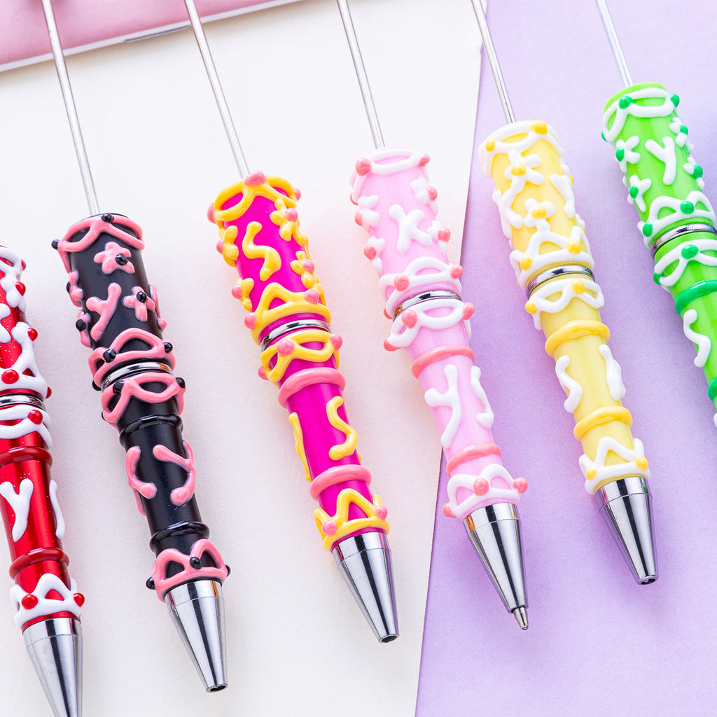 12-Color DIY cream glue hand-painted bead pen, creative handmade DIY, handmade oil painting ballpoint pen, cute girl heart plastic pen