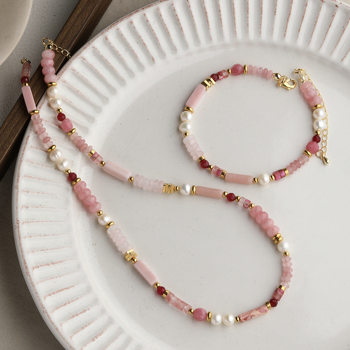 Pink natural stone DIY accessories【粉栀】