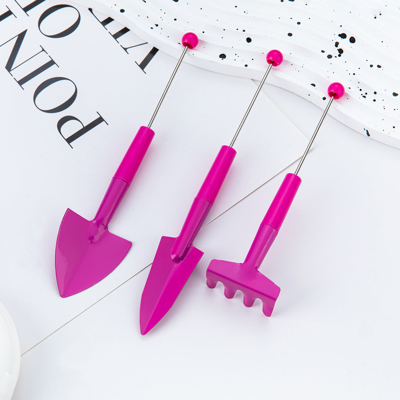 DIY beaded gardening three-piece set, small potted shovel, small garden shovel, indoor flower potted soil loosening tool