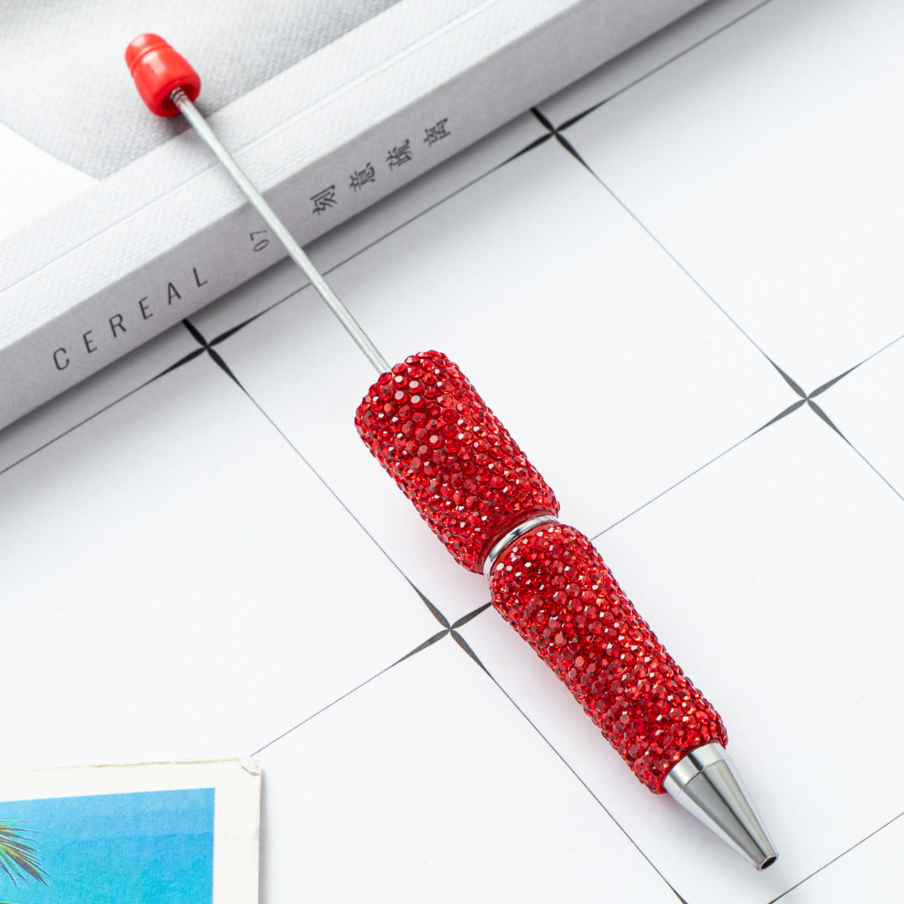 DIY full diamond beaded ballpoint pen, hand-pasted diamond multi-color, plastic beaded ballpoint pen, multi-color rotating bead pen