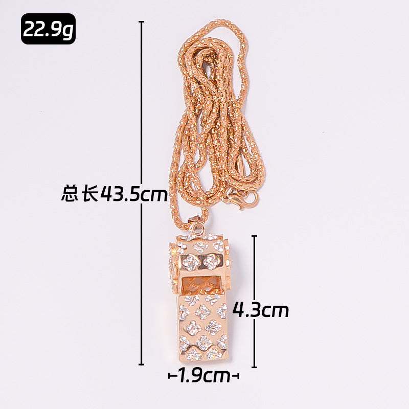 Exquisite Diamond double-layer whistle, keychain, metal crystal whistle, car pendant, keyring
