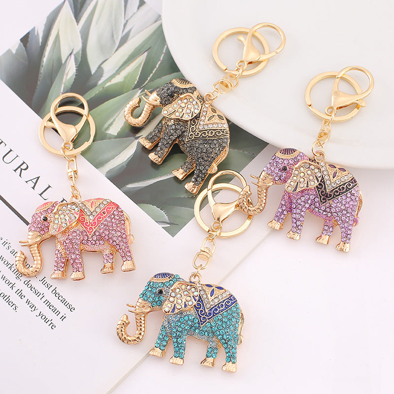4-Color Thailand style elephant, diamond keychain, metal car pendant, key chain.