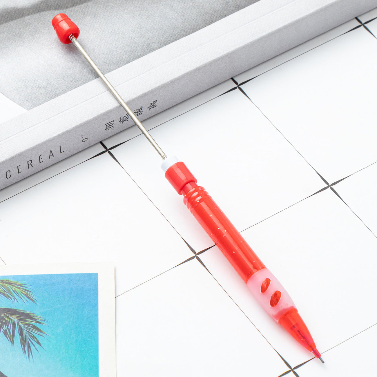 9-Color DIY beaded automatic pencil 0.5mm plastic press automatic pen, children's writing drawing pen office activity pencil