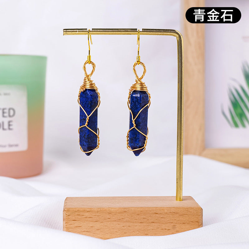 17-Color/Types, Crystal-wound double-pointed pillar earrings