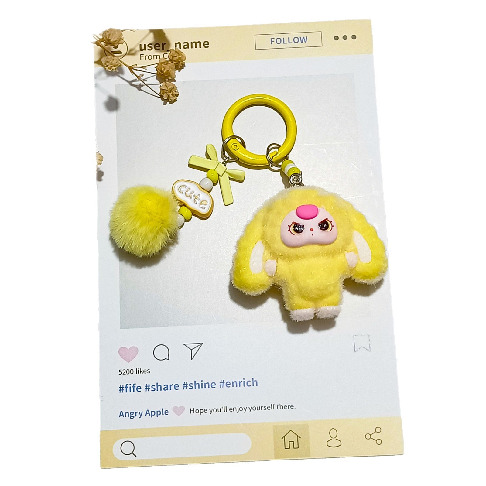 Bow flocked big-eared doll, cartoon keychain three-dimensional doll