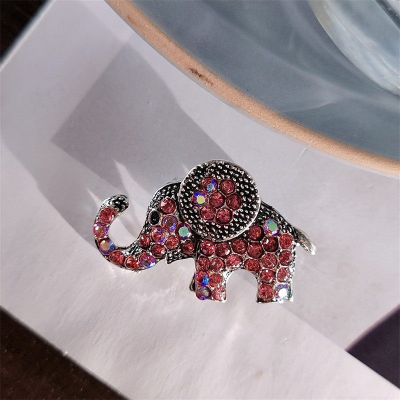10-Color Alloy Diamond-Studded Elephant Brooch