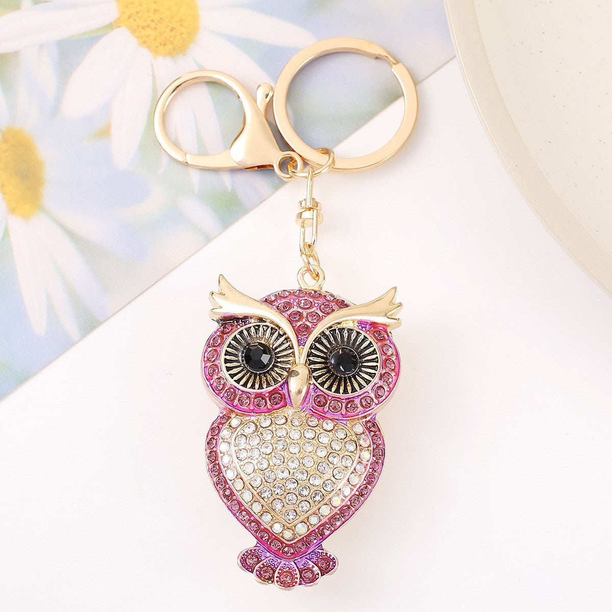 26-Color, Cartoon Owl with Diamonds, Metal Keychain