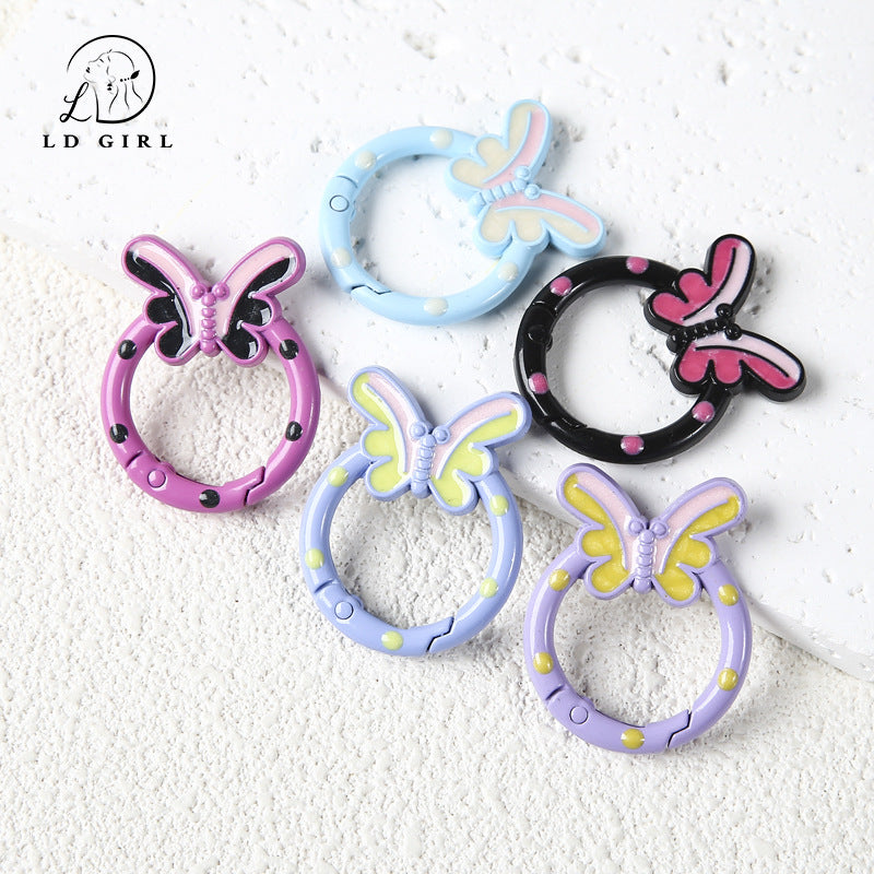 A butterfly spring buckle, mobile phone chain spring ring, cartoon open keychain, DIY alloy accessories