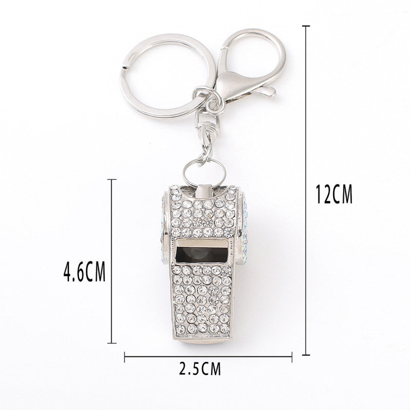 Exquisite Diamond double-layer whistle, keychain, metal crystal whistle, car pendant, keyring
