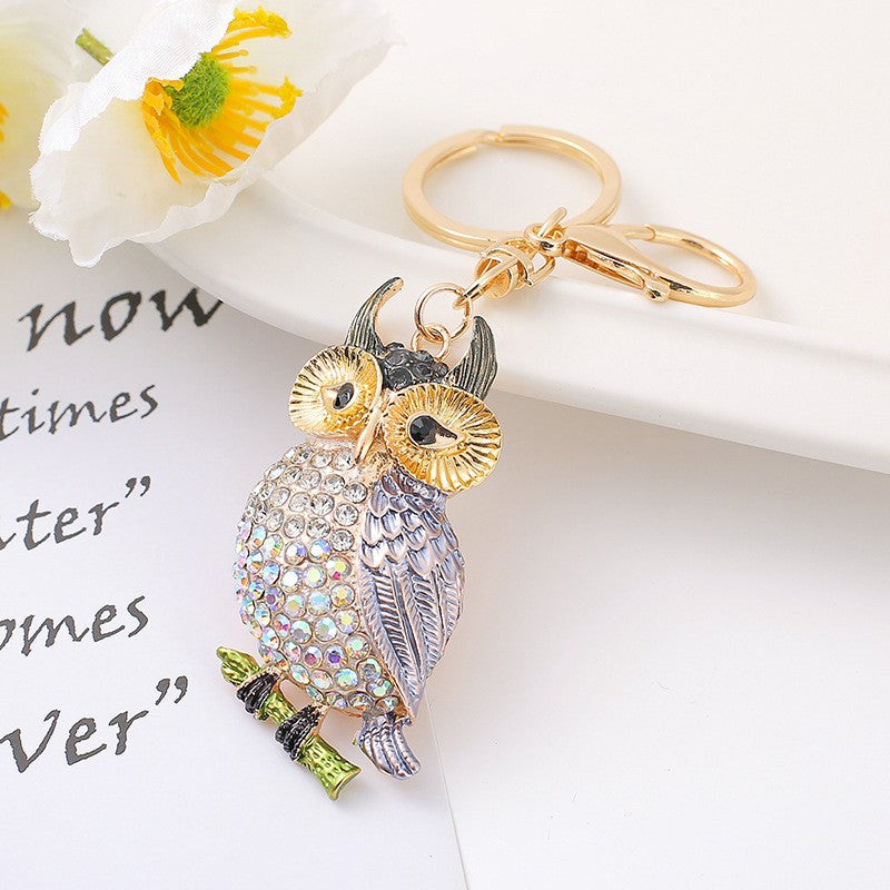 26-Color, Cartoon Owl with Diamonds, Metal Keychain