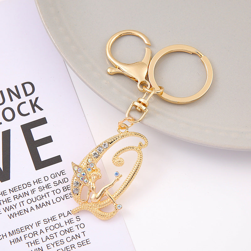 Alloy diamond English letters, key chain, little angel car key pendant