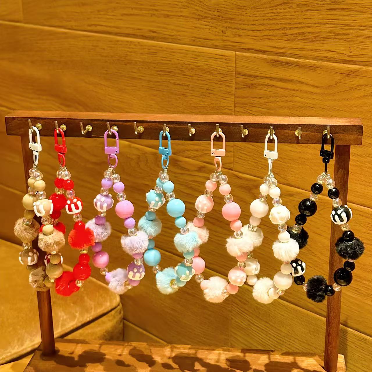 C2 new hairball hand-painted beads/plush mobile phone chain/wrist pendant/bag keychain