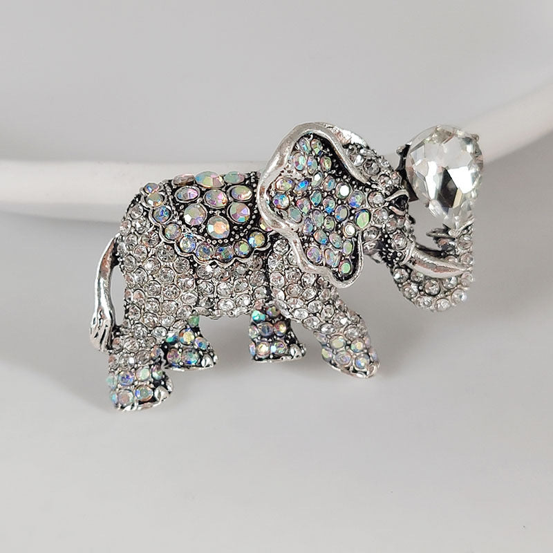 10-Color Alloy Diamond-Studded Elephant Brooch