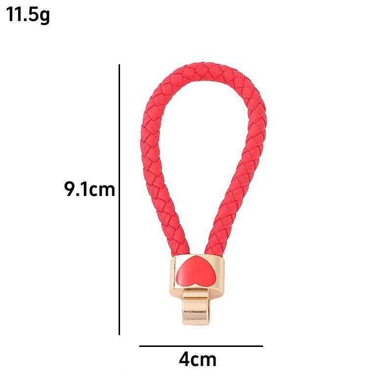 7-Color Alloy love leather rope, keychain, woven car pendant, colored keychain pendant