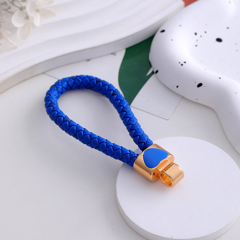 7-Color Alloy love leather rope, keychain, woven car pendant, colored keychain pendant