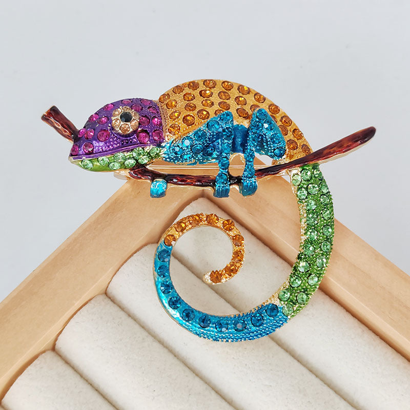 3-Color Diamond Chameleon Brooch