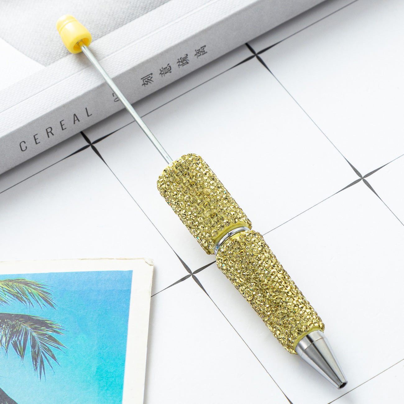 DIY full diamond beaded ballpoint pen, hand-pasted diamond multi-color, plastic beaded ballpoint pen, multi-color rotating bead pen