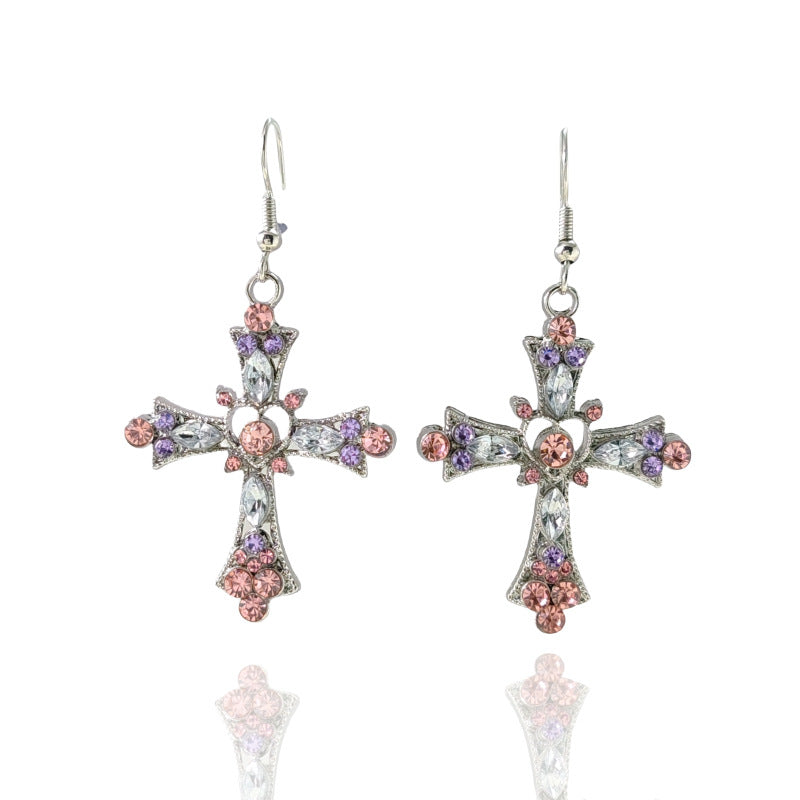 Fashion Bohemian Crystal Rhinestone Colorful Cross Earrings