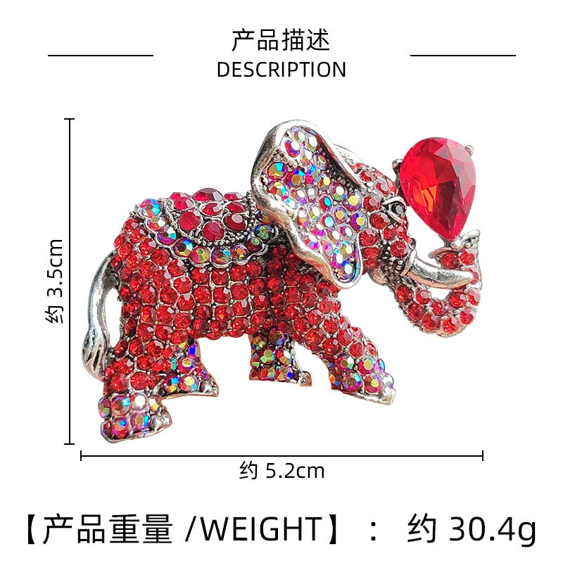 10-Color Alloy Diamond-Studded Elephant Brooch