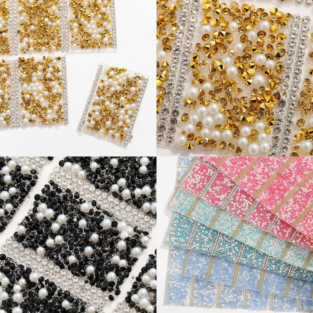 7-Color Pointed bottom with pearl double-sided glue square diamond piece [whole piece 24 * 40cm small square 3 * 4cm]