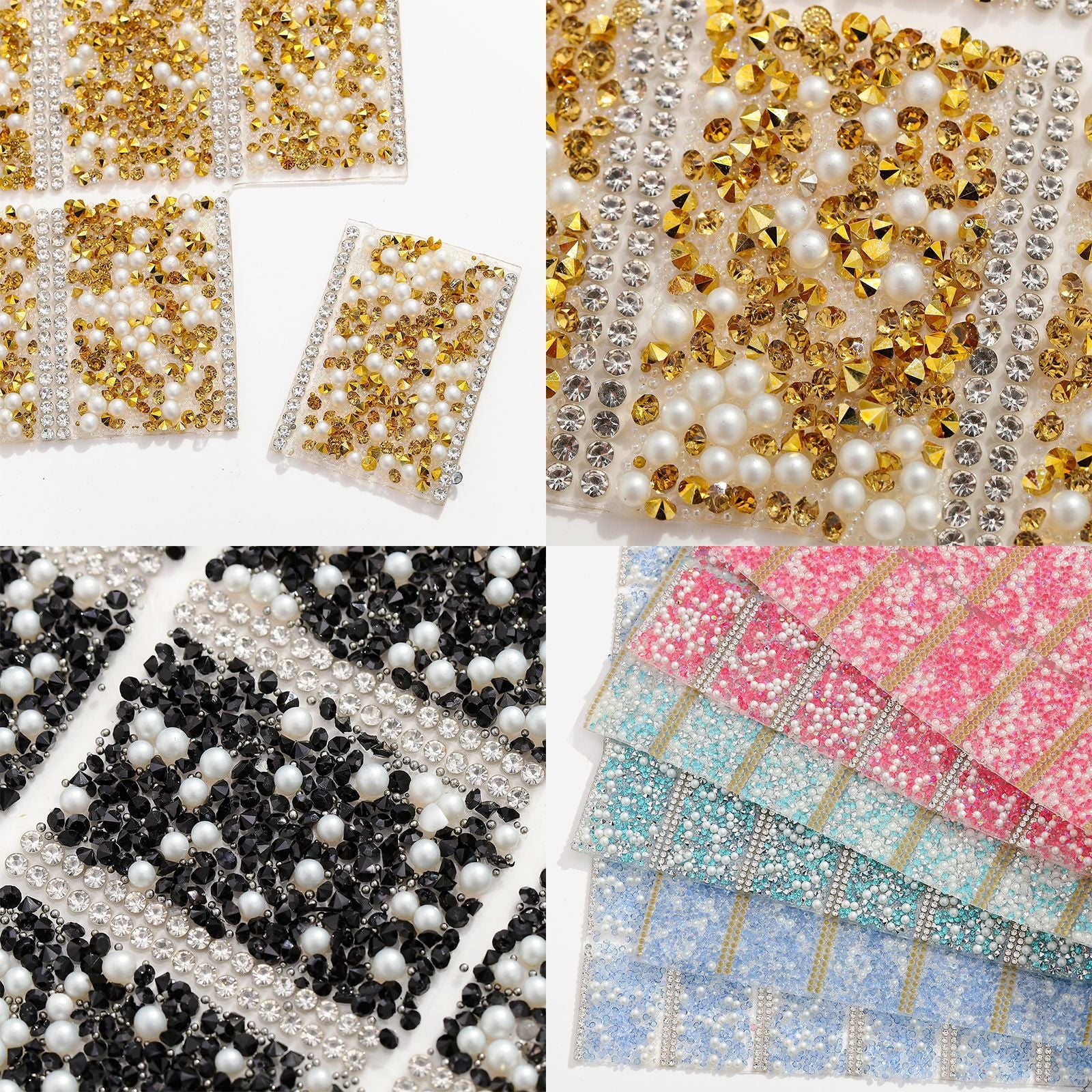7-Color Pointed bottom with pearl double-sided glue square diamond piece [whole piece 24 * 40cm small square 3 * 4cm]