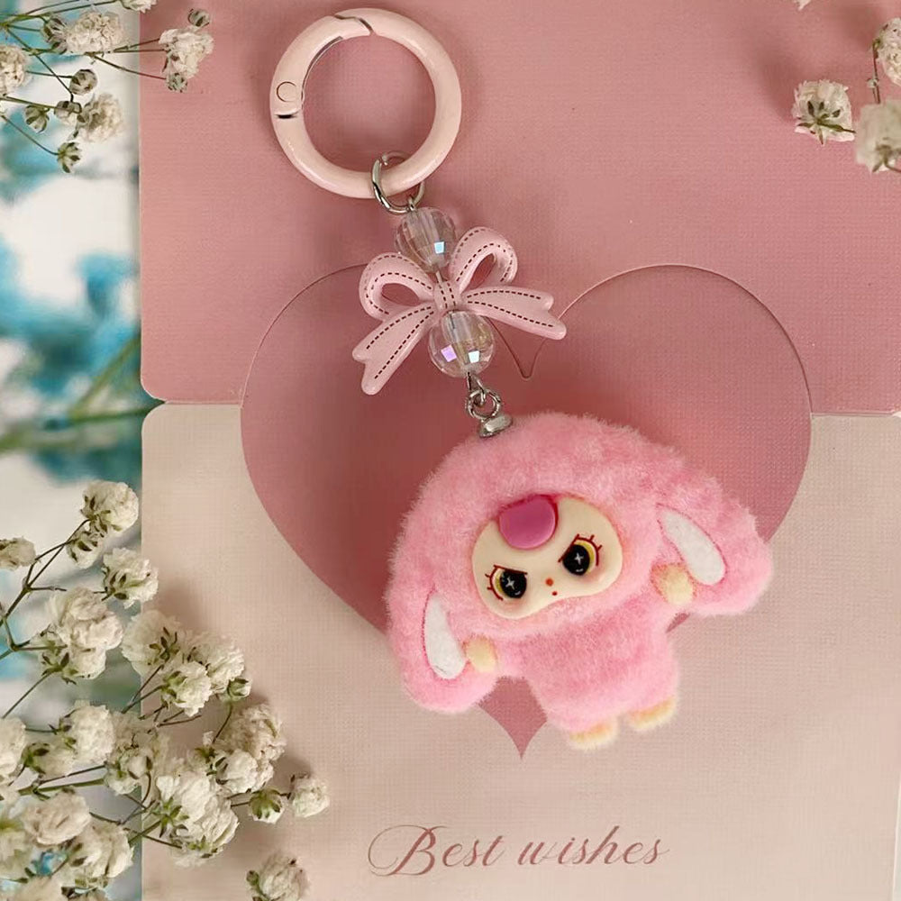 Big-eared baby three years old, flocked cartoon keychain
